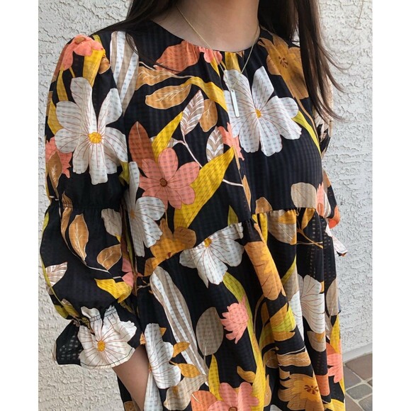 Who What Wear Retro Floral Babydoll Dress Plus Size 1X 3/4 Puff Sleeve Spring - Picture 2 of 11